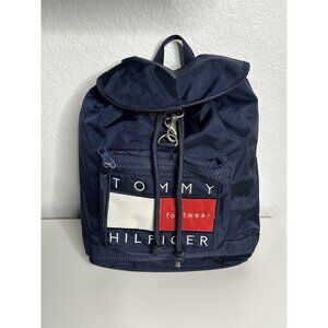 VTG 90s Tommy Hilfiger Color Block Big Flag Logo Spell Out Backpack Cinch Bag